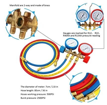 Household Supplies Refrigeration Tools | Gas Charging Tools | Refrigerant Gas Charging Tools (Double Gauge) Manifold Pressure Gauge R-22, R-12, R-134A and R-502 and Refrigerant Testing Charging Evacuation for Air Condition Tool - Image 3