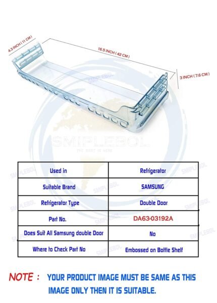 Samsung Bottle Shelf Compatible for Double Door Refrigerator Middle Rack For Below 230 Ltr- 300 Ltr Capacity (Part No: DA63-03192A) - Match & Buy - Image 5